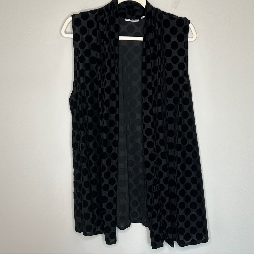 Susan Graver Black Polka‎ Dot Sheer Velvet Burnout Vest Size Large Lightweight